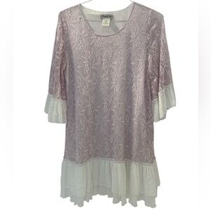 Paisley Vine Chic Lace Dress in Soft Lavender and White Ruffle Trim
